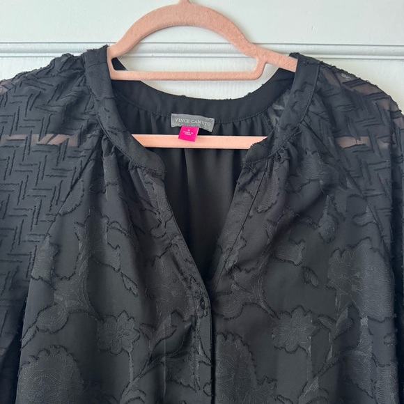 Vince Camuto Black Blouse with Sheer Patterned Sleeves Size S - Picture 2 of 16